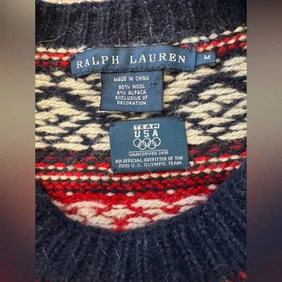 Vintage Ralph Lauren Holiday Christmas Fair Isle Red & Navy Olympics Sweater - Picture 2 of 16